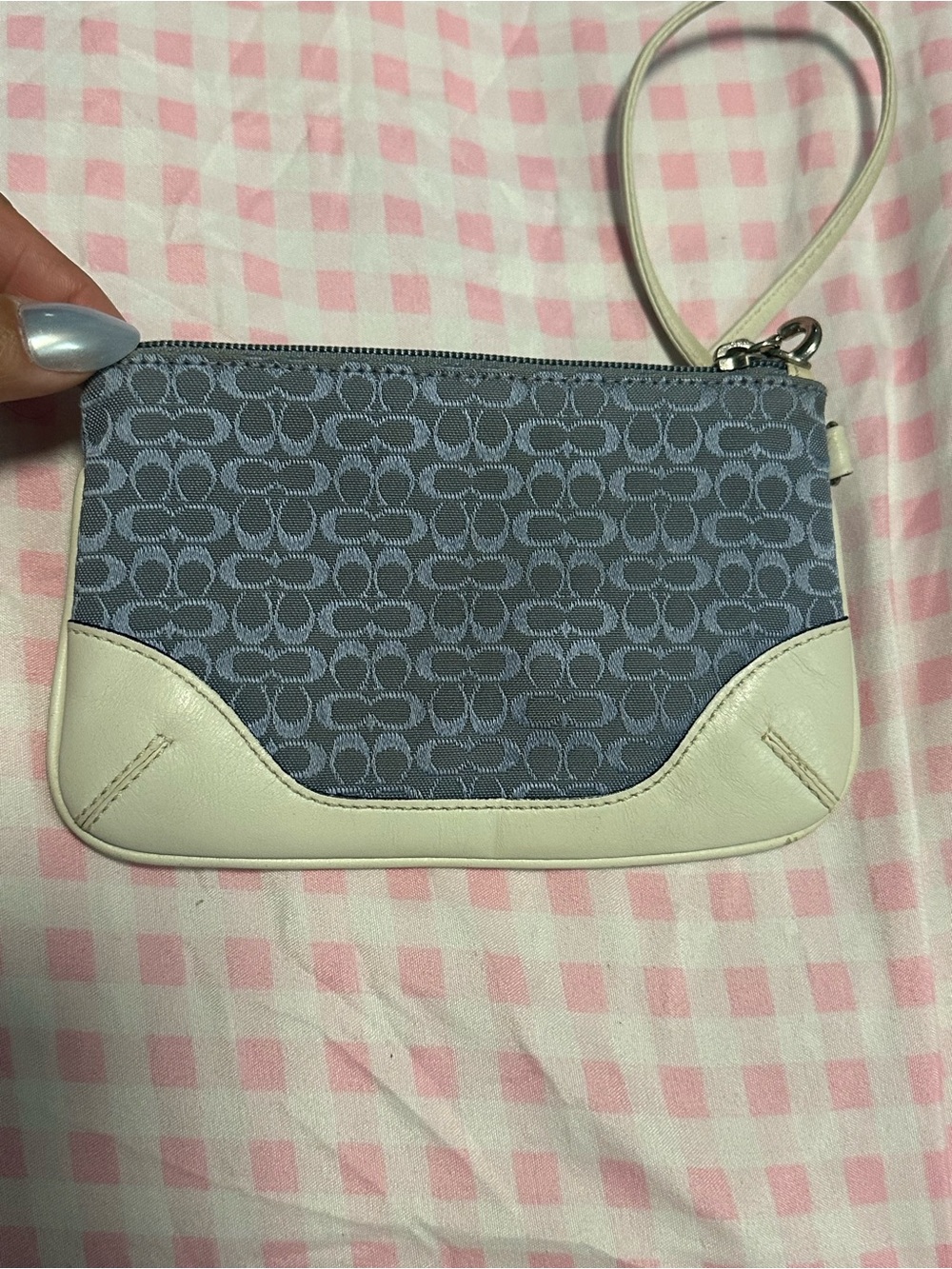 Coach Soho Y2K Blue Signature Jacquard Mini Zip Wristlet.